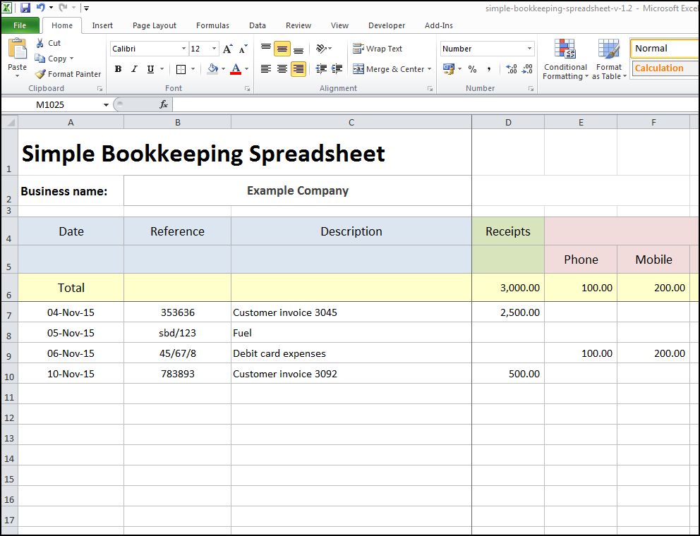 bookkeeping excel spreadsheets free download