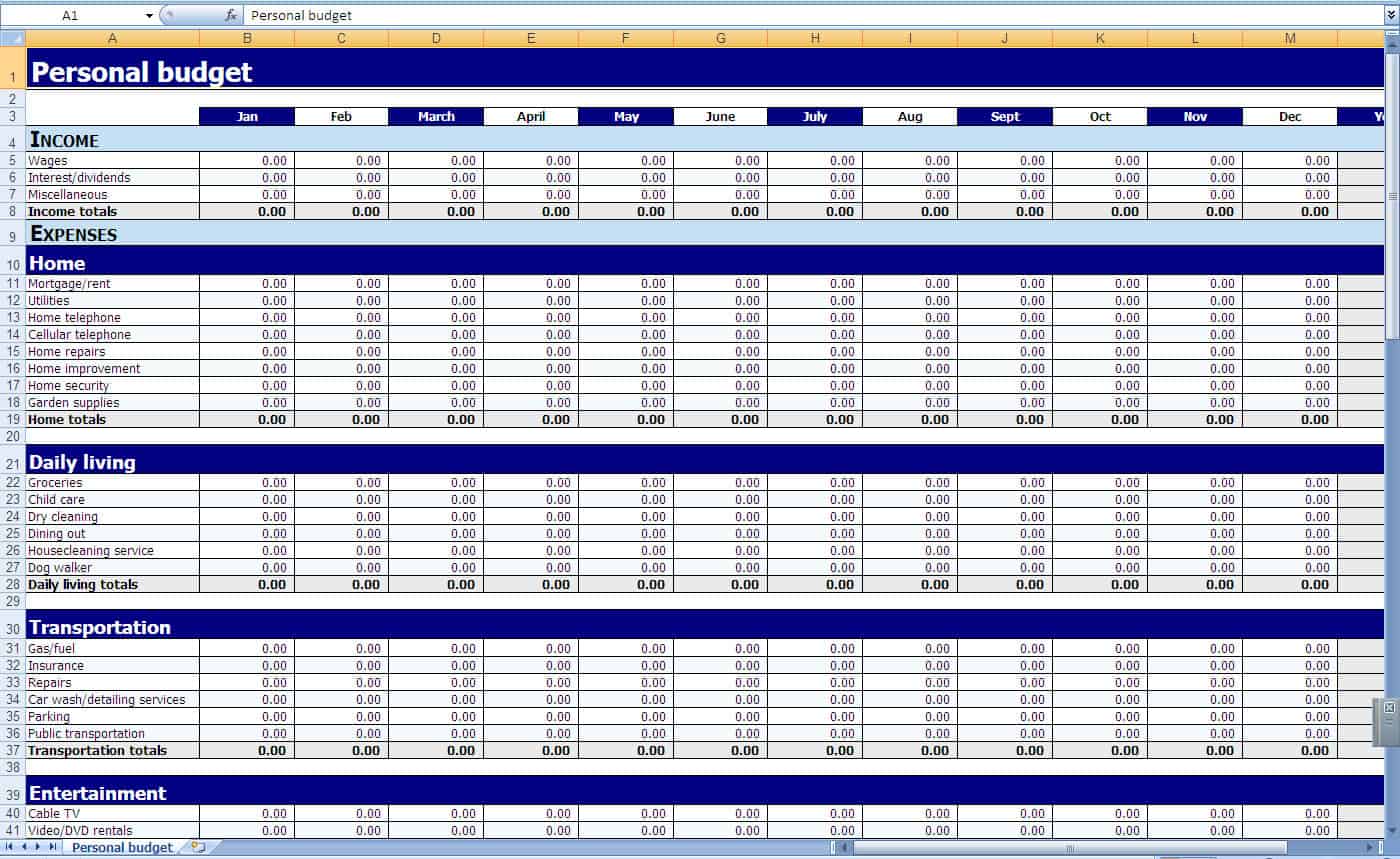 budget tracking spreadsheet template sample
