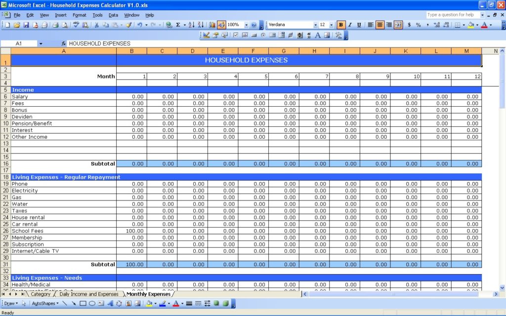daily income and expense excel sheet sample 6