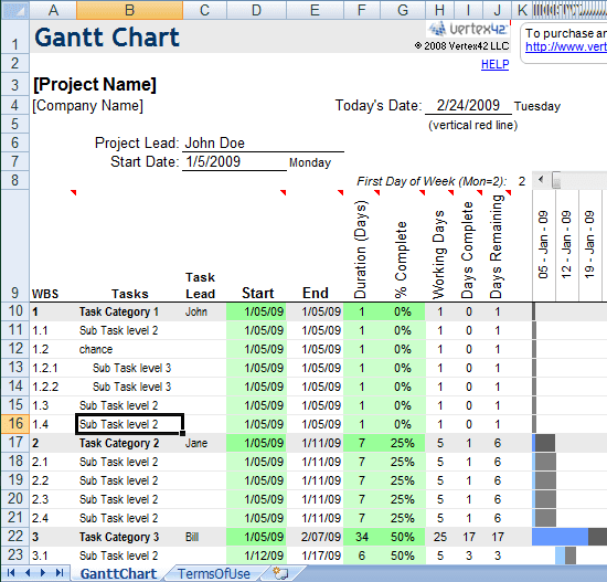 excel gantt chart template sample