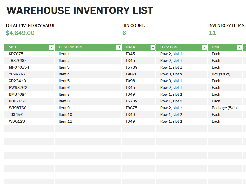 excel inventory template with formulas sample