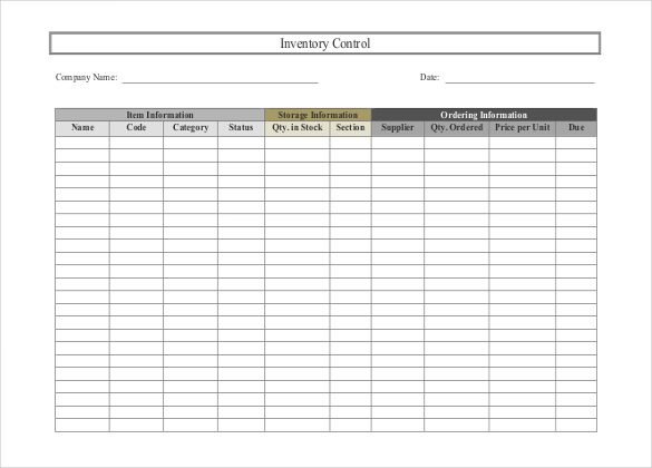 inventory sheet sample