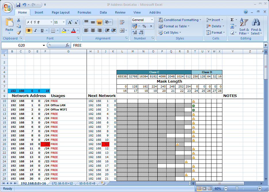 ip address planning spreadsheet sample