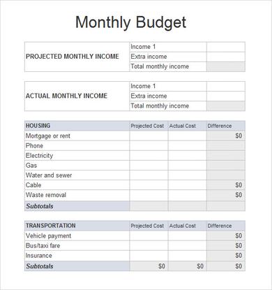 monthly budget planner sample 1