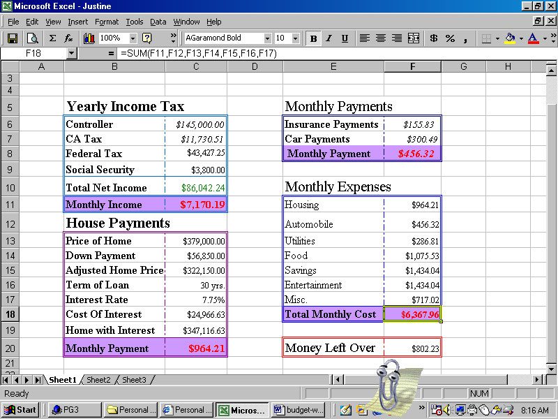 personal budget worksheet sample
