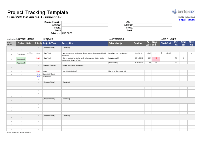 project tracking spreadsheet template excel