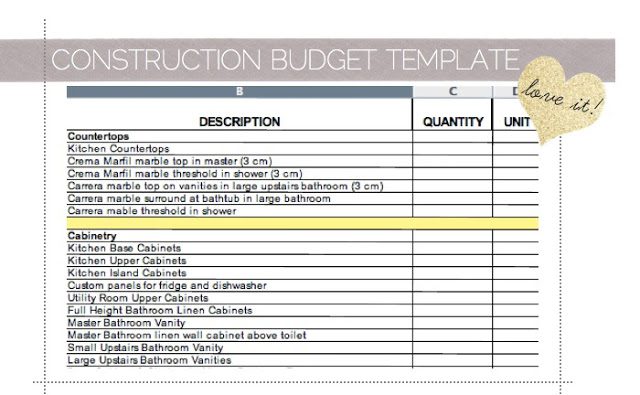 renovation budget spreadsheet template