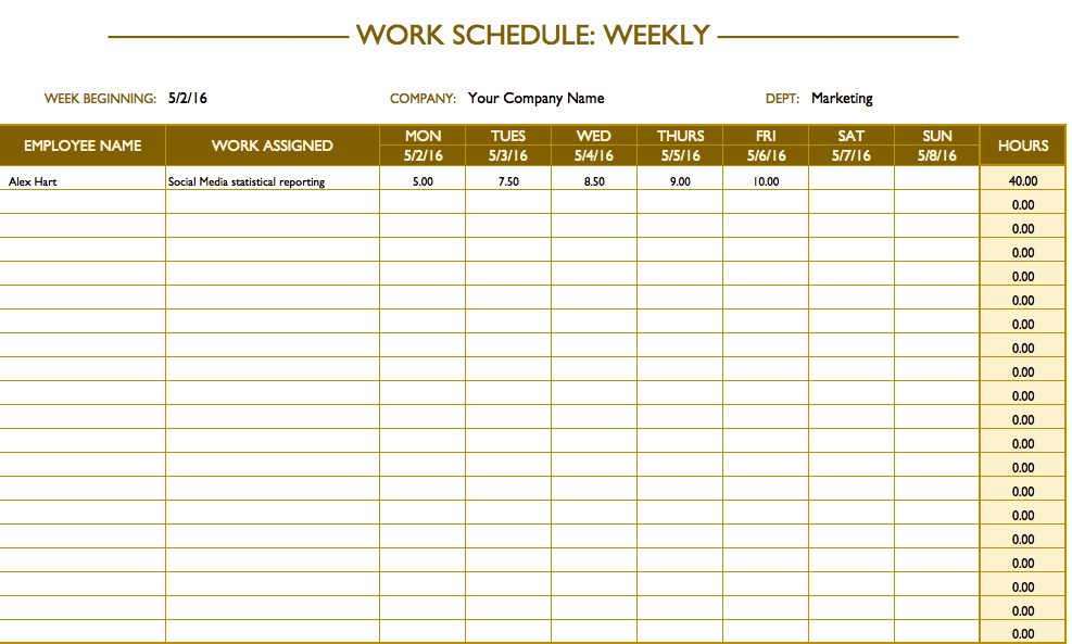 weekly schedule template word sample