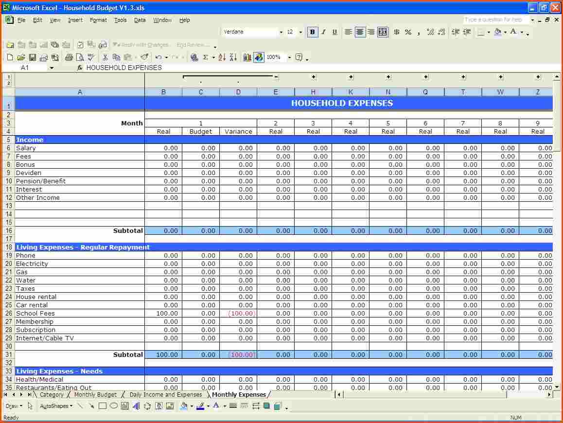 budget spreadsheet excel template