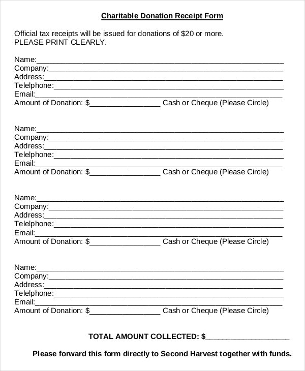clothing donation receipt template