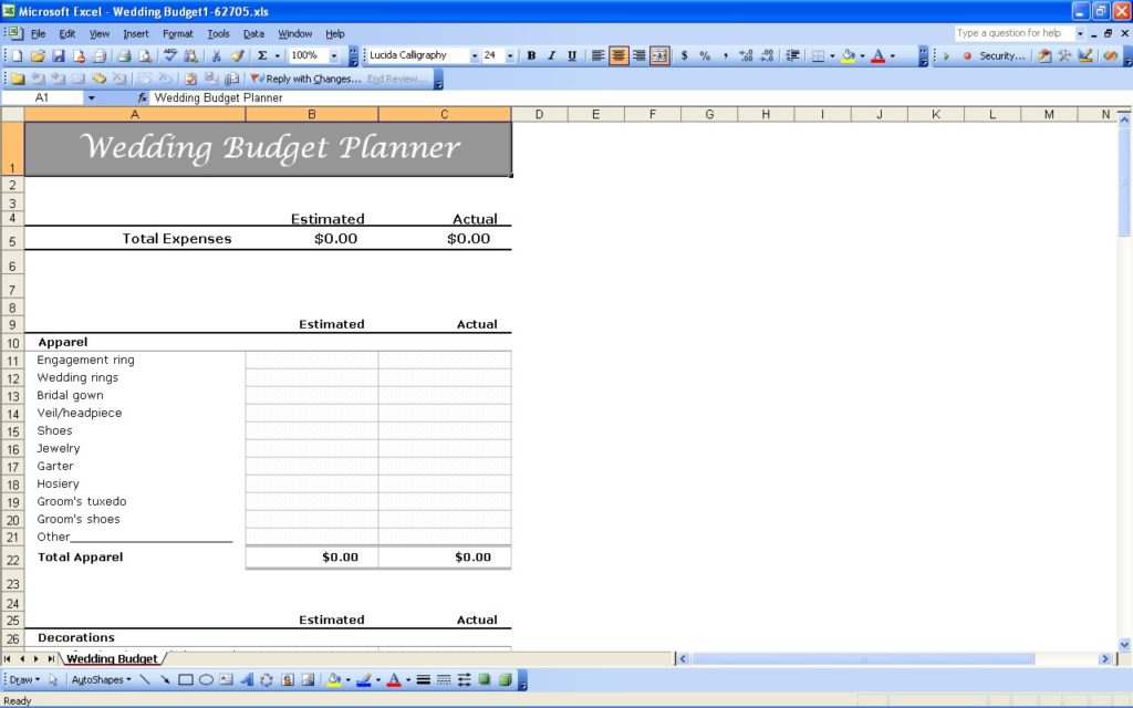 detailed wedding budget template