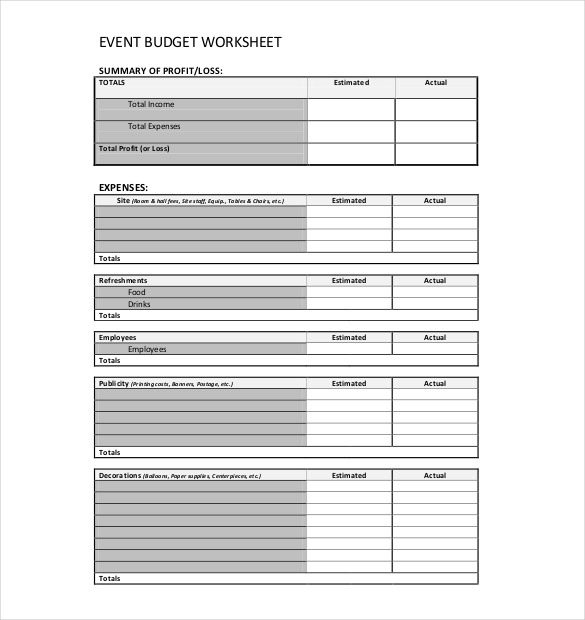 event budget template doc sample