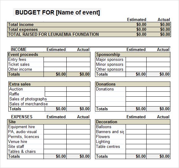 event budget template excel 2017 sample