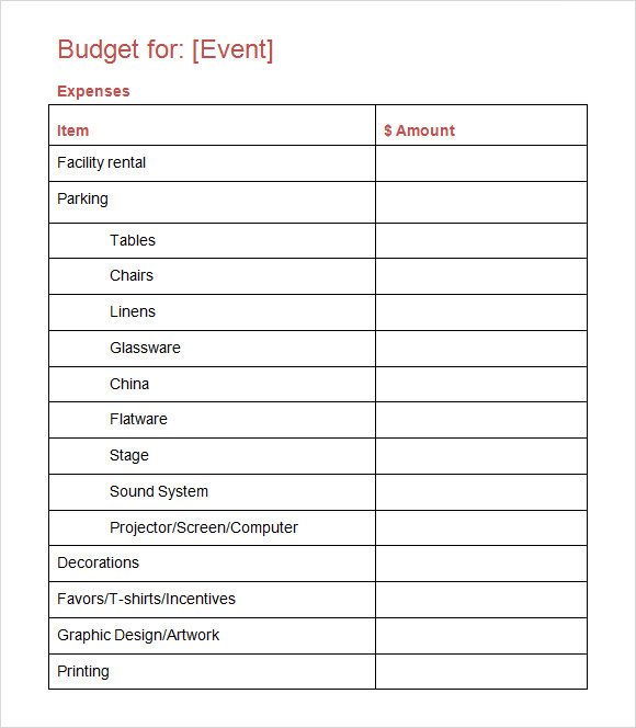 event planning budget worksheet sample