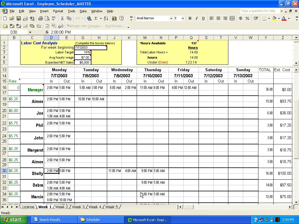 excel employee schedule template 2
