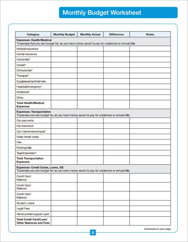 household budget template excel sample 2