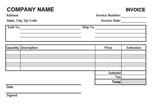 invoice template word doc sample