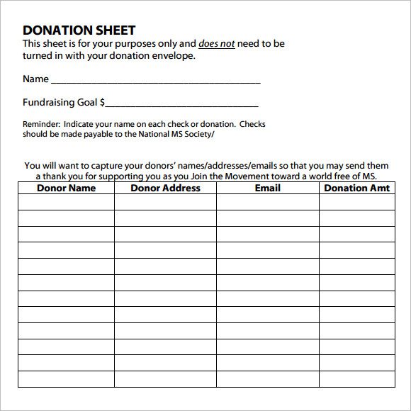 itemized donation list printable sample