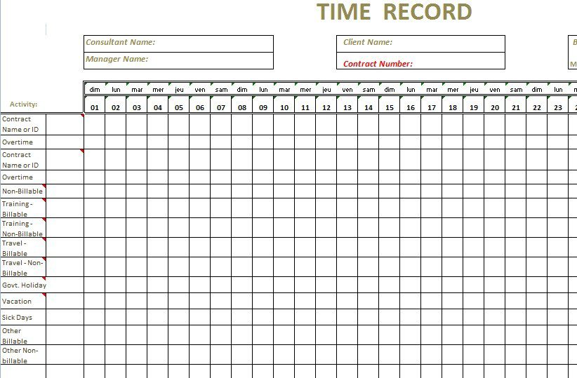 monthly employee timesheet template excel sample