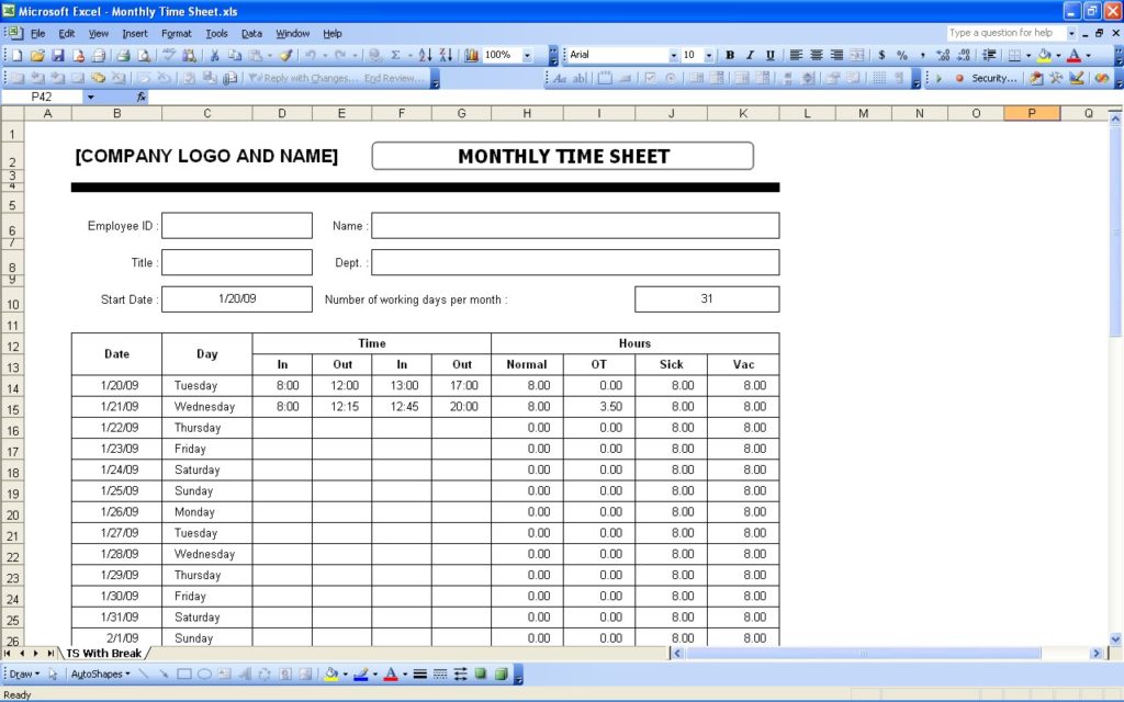 monthly timesheet calculator sample