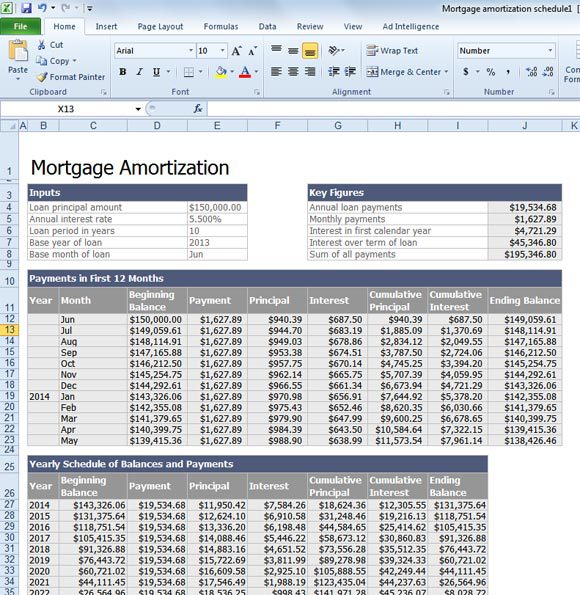 mortgage calculator with down payment sample