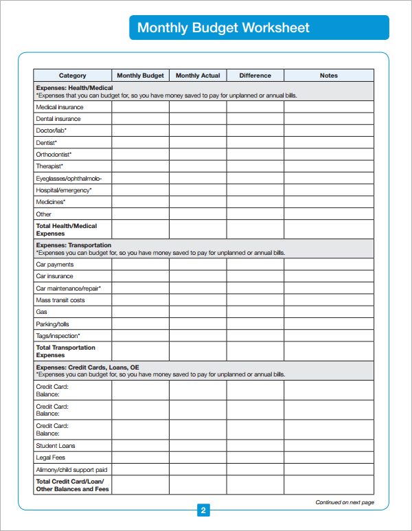 printable monthly budget template