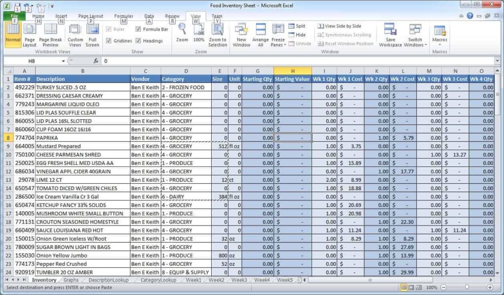 sample excel spreadsheet for inventory