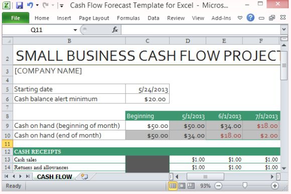 simple cash flow template