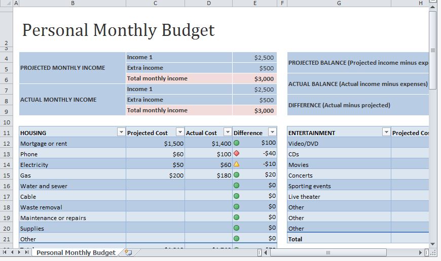 simple personal budget template excel sample 1