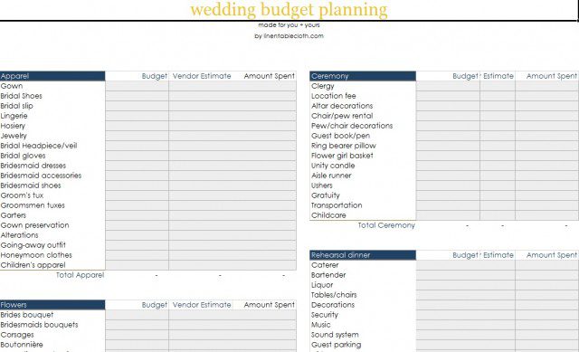 wedding budget breakdown spreadsheet sample