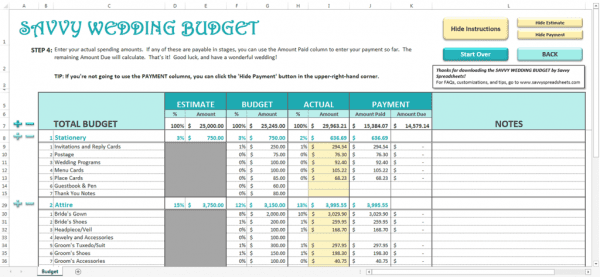 wedding budget excel spreadsheet sample