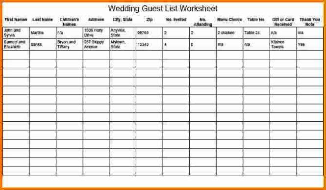 wedding guest list manager excel sample
