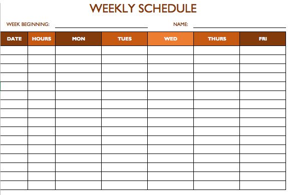 weekly schedule template excel sample