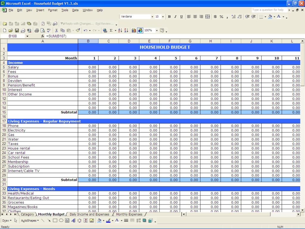 budget planner worksheet sample