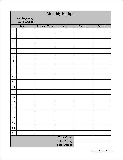 free monthly budget template
