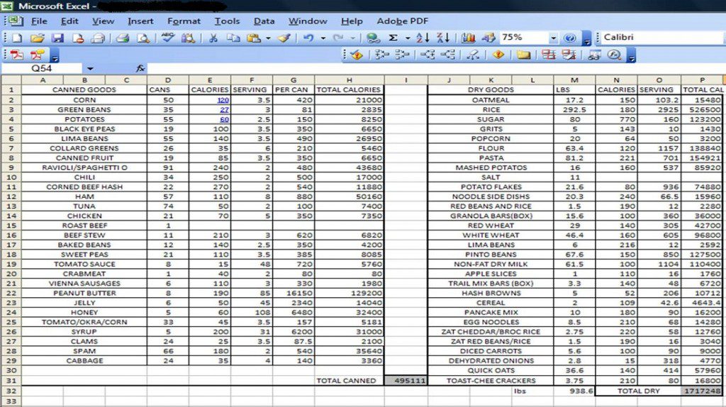 kitchen inventory spreadsheet sample