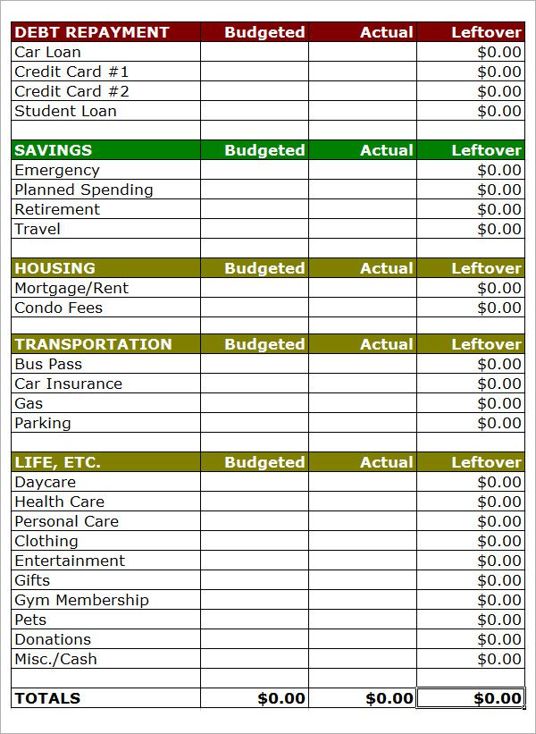 printable paycheck budget sheet sample