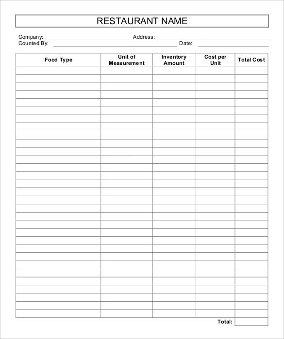 restaurant inventory sheet pdf