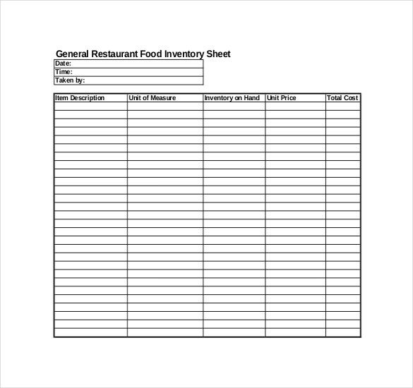 restaurant inventory spreadsheet xls sample