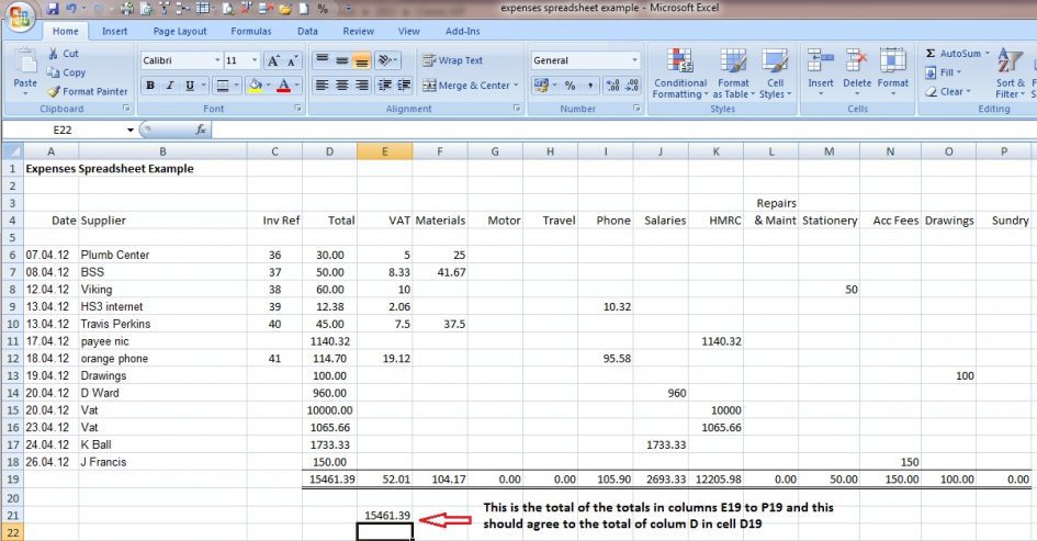 self employed expenses spreadsheet template