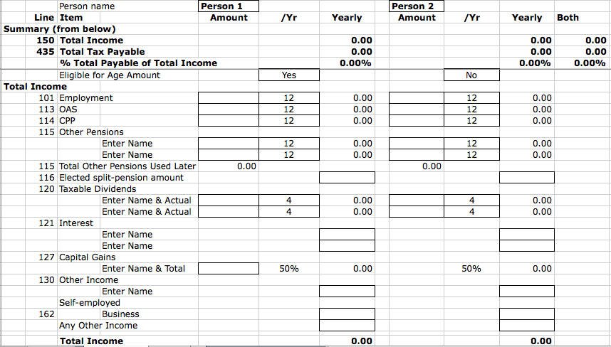 tax calculator excel spreadsheet sample