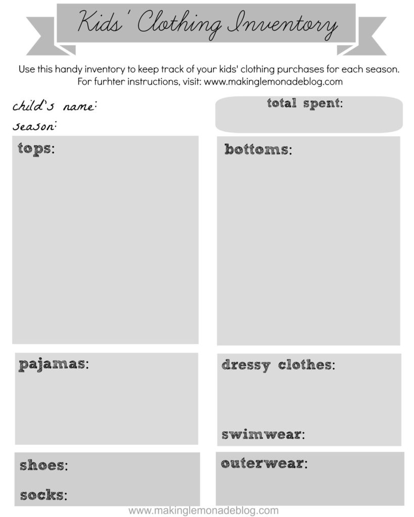Clothing Inventory List Template
