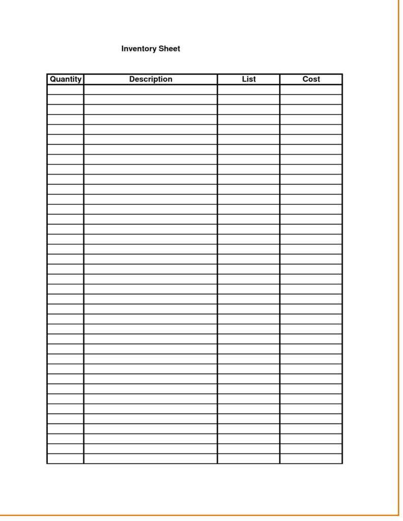 Clothing Record Inventory Sheet Army