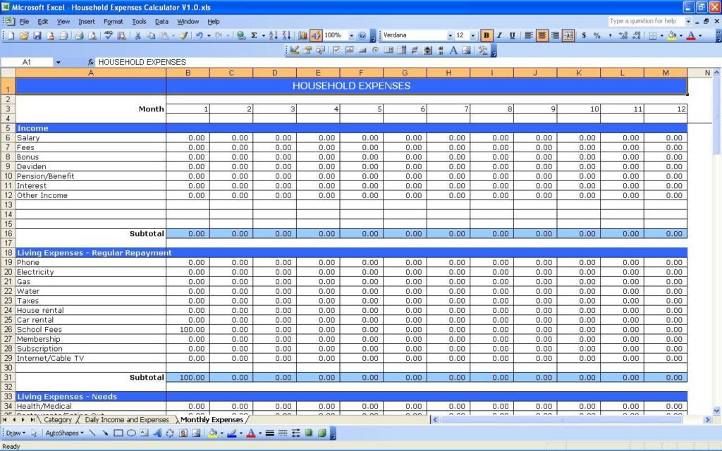 Daily Expense Tracker Spreadsheet
