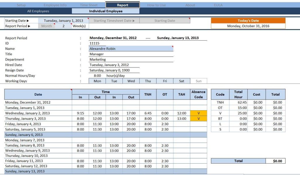 Employee Time Tracking Spreadsheet Free
