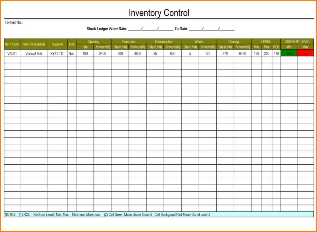 Example Excel Inventory Tracking Spreadsheet