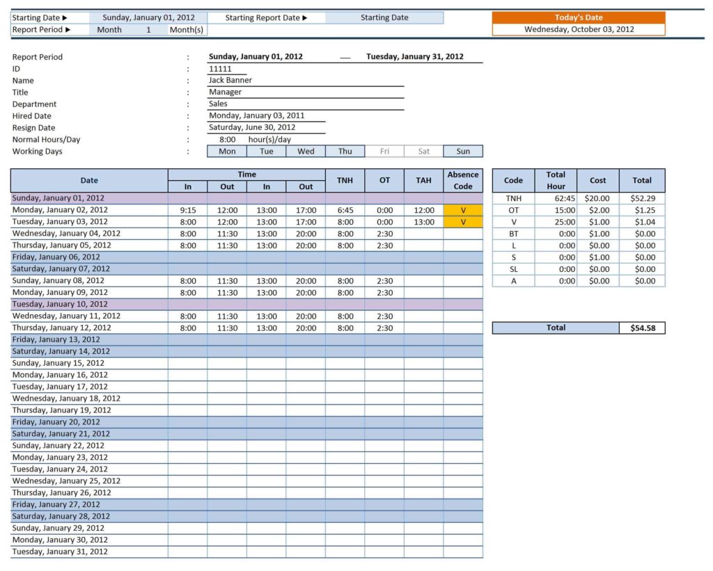 Excel Spreadsheet Time Management Schedule