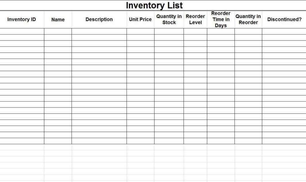 Free Business Inventory Sheet