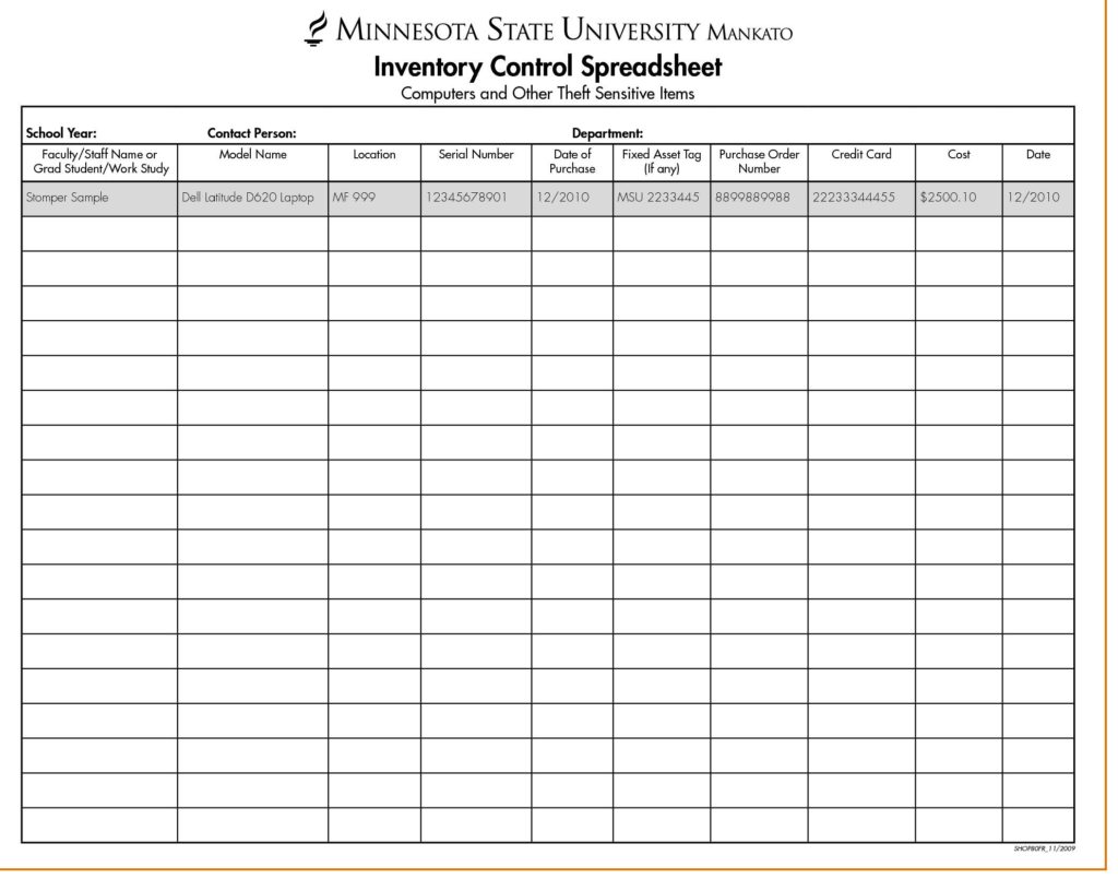 Free Inventory Control Sheet