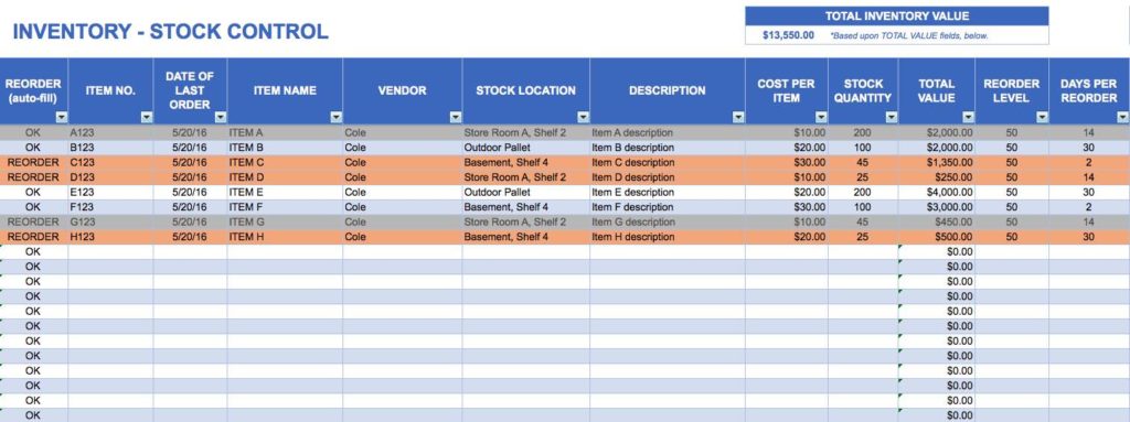 Free Inventory Control Spreadsheet
